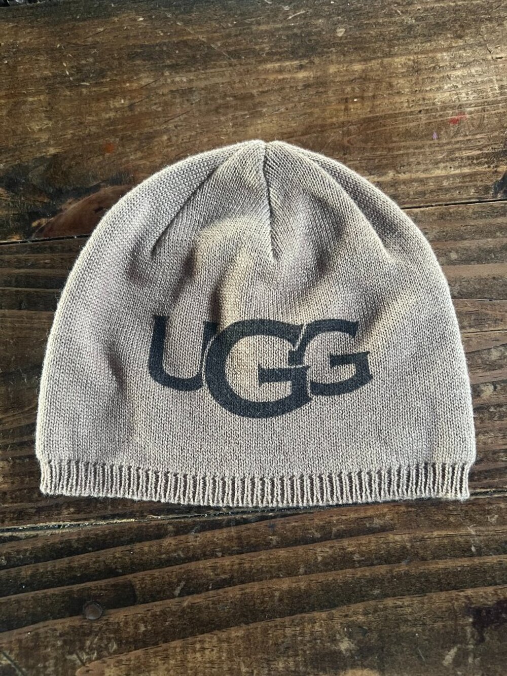 UGG unisex kids toddler baby warm tan beanie hat, width 7”,